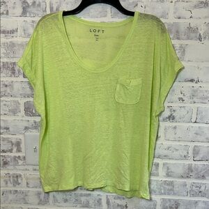 LOFT Linen Women's XL Pocket Tee Neon Green S/S Tshirt Lightweight Beach Summer
